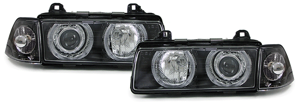 Faróis com Angel Eyes BMW E36 CC DP Negro