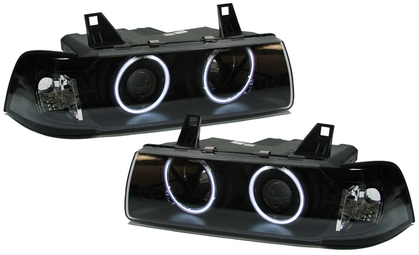 Faróis Angel Eyes BMW Série 3 E36 Coupé/Cabrio fundo negro
