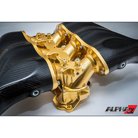 COLECTOR DE ADMISIÓN DE FIBRA DE CARBONO / BILLET ALPHA GT-R RIEL DE COMBUSTIBLE ESTÁNDAR (6 INYECTORES) ORO 